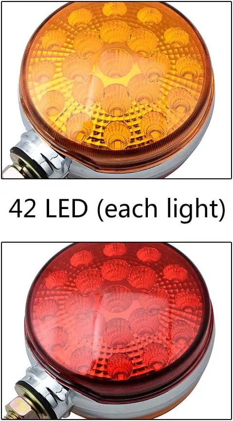 Astra Depot 2pcs Round 42-LED Red Amber Double Face Waterproof Stop Tail Side Marker Turn Signal Pedestal Fender Lights Compatible with Peterbilt Kenworth Freightliner Volvo Truck Trailer
