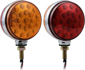 Astra Depot 2pcs Round 42-LED Red Amber Double Face Waterproof Stop Tail Side Marker Turn Signal Pedestal Fender Lights Compatible with Peterbilt Kenworth Freightliner Volvo Truck Trailer