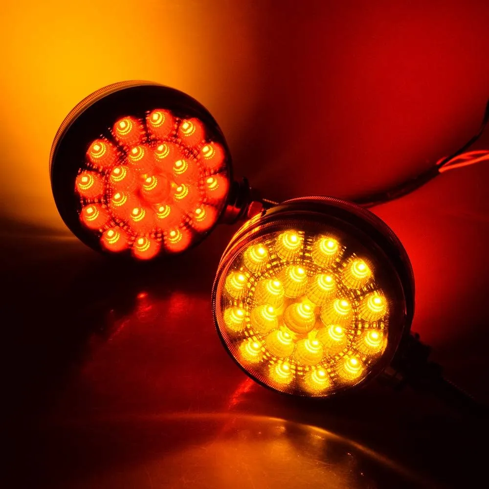 Astra Depot 2pcs Round 42-LED Red Amber Double Face Waterproof Stop Tail Side Marker Turn Signal Pedestal Fender Lights Compatible with Peterbilt Kenworth Freightliner Volvo Truck Trailer