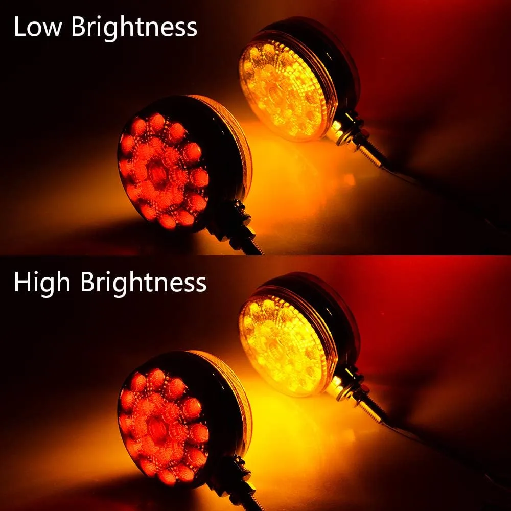 Astra Depot 2pcs Round 42-LED Red Amber Double Face Waterproof Stop Tail Side Marker Turn Signal Pedestal Fender Lights Compatible with Peterbilt Kenworth Freightliner Volvo Truck Trailer