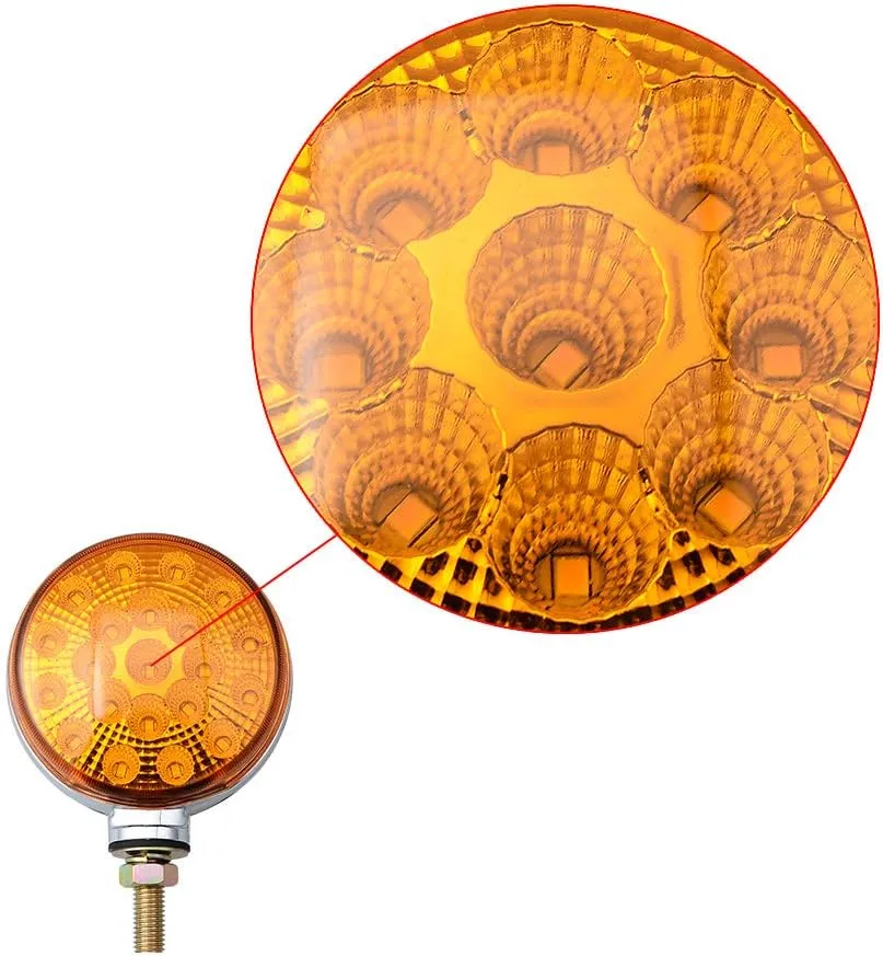 Astra Depot 2pcs Round 42-LED Red Amber Double Face Waterproof Stop Tail Side Marker Turn Signal Pedestal Fender Lights Compatible with Peterbilt Kenworth Freightliner Volvo Truck Trailer