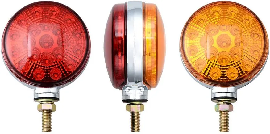 Astra Depot 2pcs Round 42-LED Red Amber Double Face Waterproof Stop Tail Side Marker Turn Signal Pedestal Fender Lights Compatible with Peterbilt Kenworth Freightliner Volvo Truck Trailer