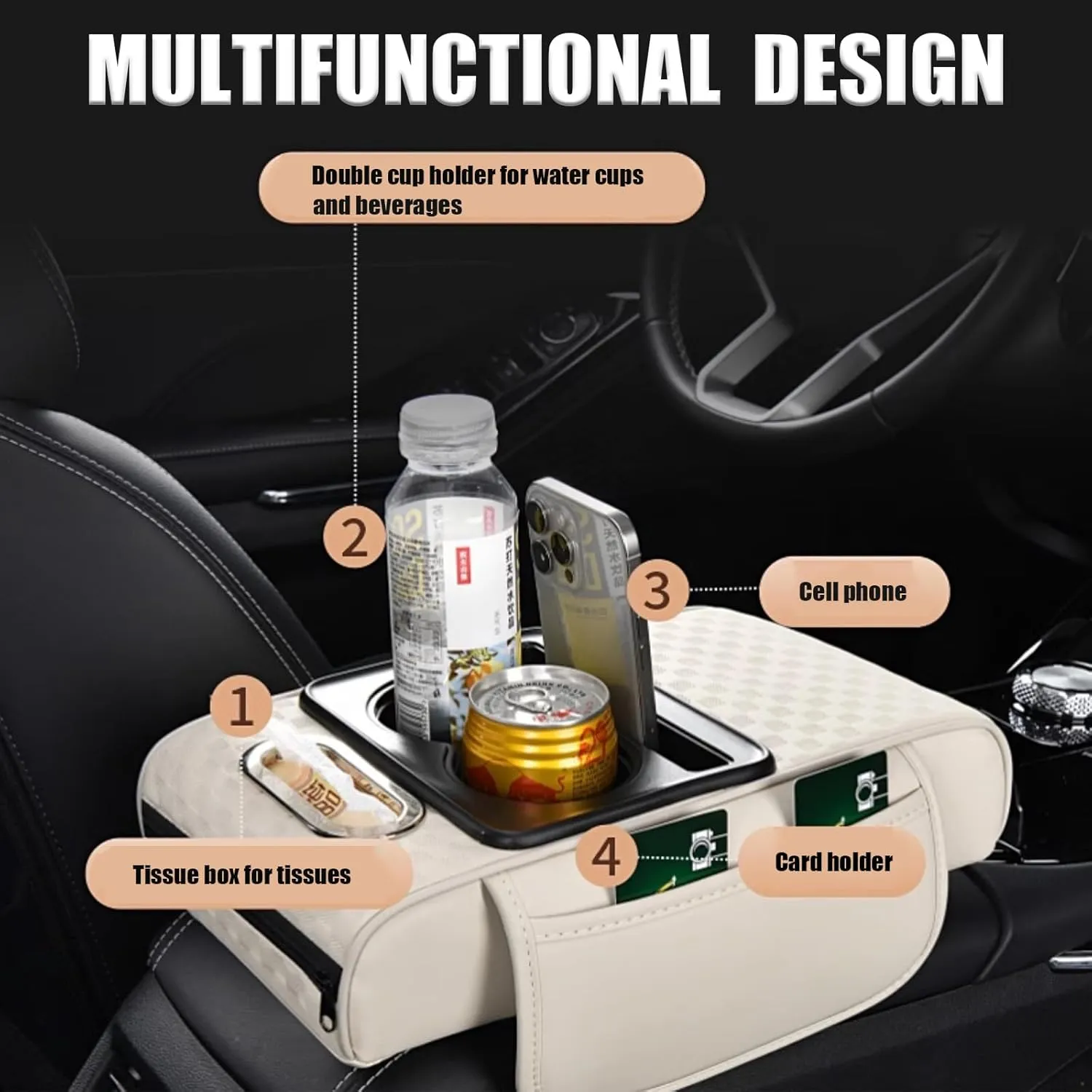 Automotive Armrests Leather Box for Opel Vauxhall Vectra Caravan C B 1997-2008 Arm Storage Box Multifunctional Watertight Car Center Console Cover,Grey-35 * 18 * 8CM