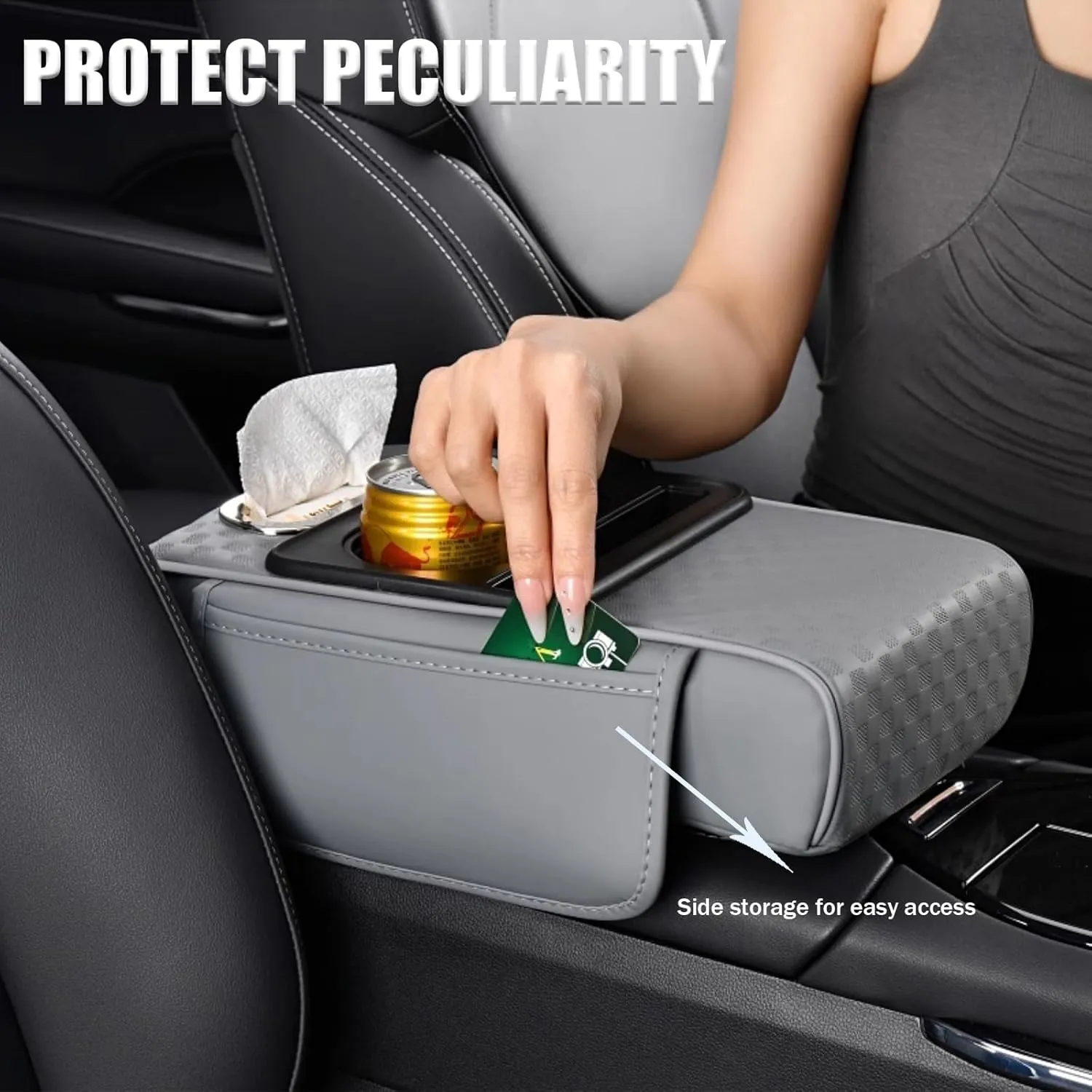 Automotive Armrests Leather Box for Opel Vauxhall Vectra Caravan C B 1997-2008 Arm Storage Box Multifunctional Watertight Car Center Console Cover,Grey-35 * 18 * 8CM
