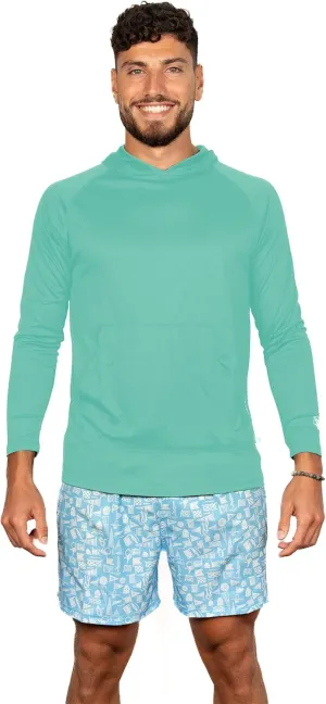 Banana Boat Men's Rash Guard Long Sleeve tee Shirt Hoodie for Men 100% Polyester Shirt | Waterproof | UV Protection UPF 50  | Seafoam | Large