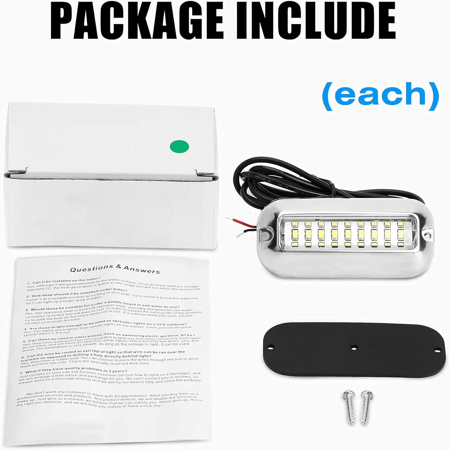 BASIKER BS1 Marine LED Boat Light (2x1200LM 27LED), 10-36V, 316 Stainless Steel, IP68, Air or Underwater, Surface Mount Designed for Cruise Ships, Yachts, Boats, Sailboat, Pontoon, Transom (Green)