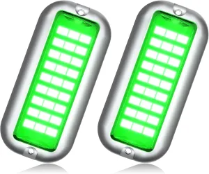 BASIKER BS1 Marine LED Boat Light (2x1200LM 27LED), 10-36V, 316 Stainless Steel, IP68, Air or Underwater, Surface Mount Designed for Cruise Ships, Yachts, Boats, Sailboat, Pontoon, Transom (Green)