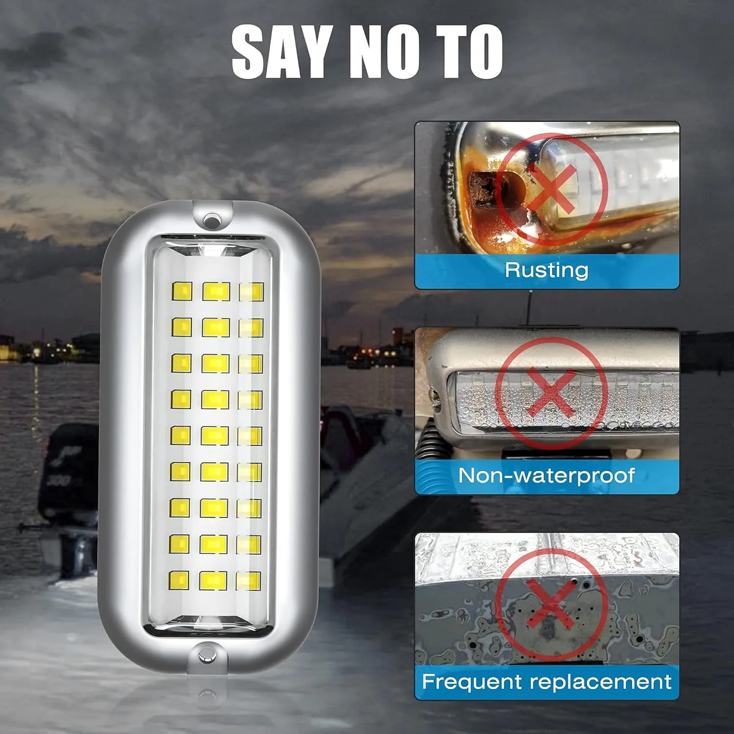 BASIKER BS1 Marine LED Boat Light (2x1200LM 27LED), 10-36V, 316 Stainless Steel, IP68, Air or Underwater, Surface Mount Designed for Cruise Ships, Yachts, Boats, Sailboat, Pontoon, Transom (Green)