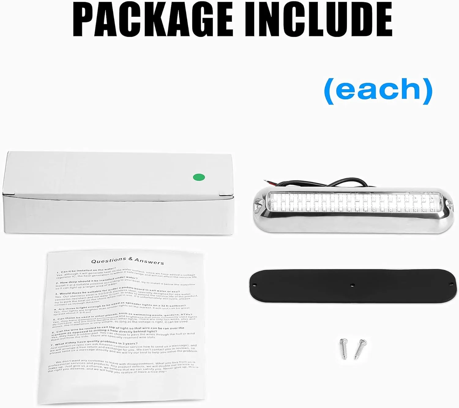 BASIKER BS3 Marine LED Boat Light (2x2000LM 60LED), 10-36V, 316 Stainless Steel, IP68, Air or Underwater, Surface Mount Designed for Cruise Ships, Yachts, Boats, Sailboat, Pontoon, Transom (Green)