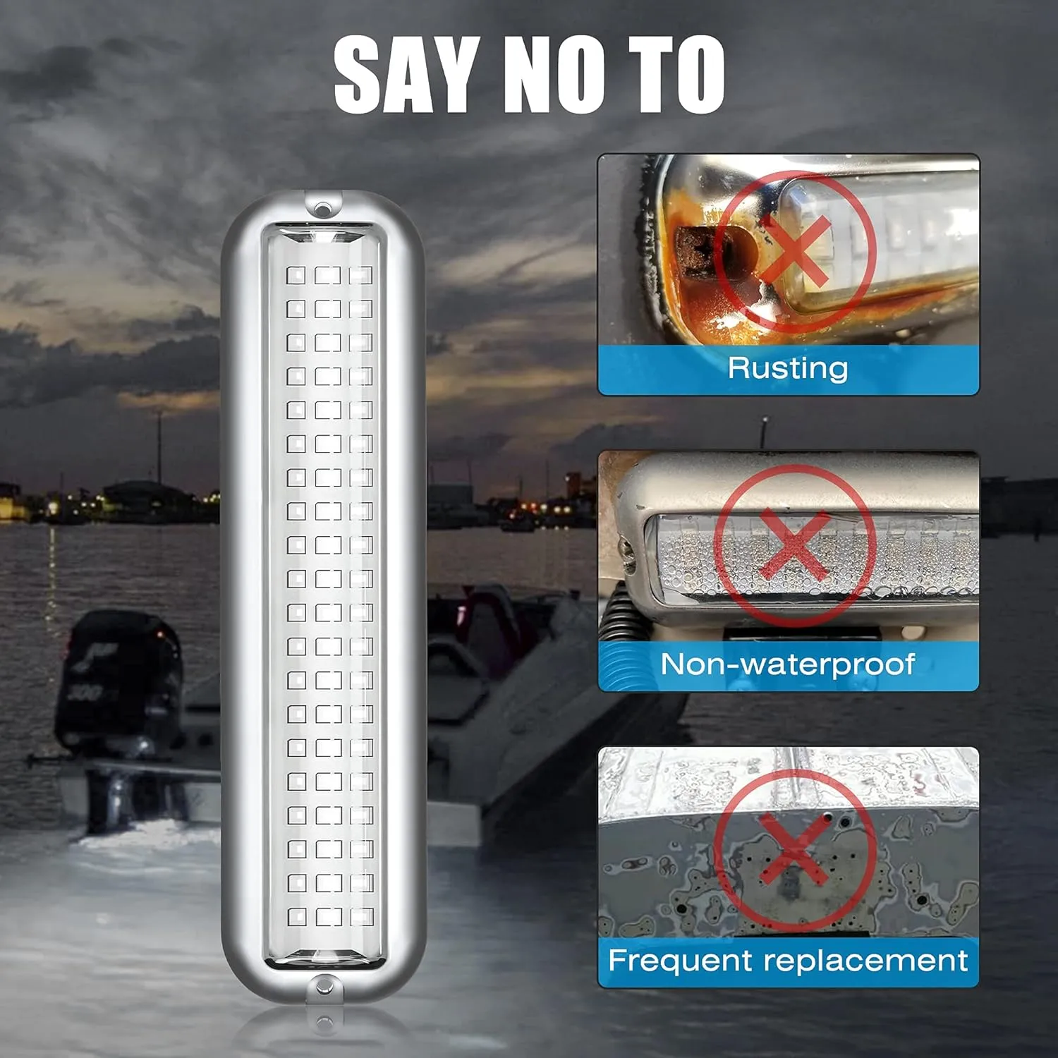 BASIKER BS3 Marine LED Boat Light (2x2000LM 60LED), 10-36V, 316 Stainless Steel, IP68, Air or Underwater, Surface Mount Designed for Cruise Ships, Yachts, Boats, Sailboat, Pontoon, Transom (Green)