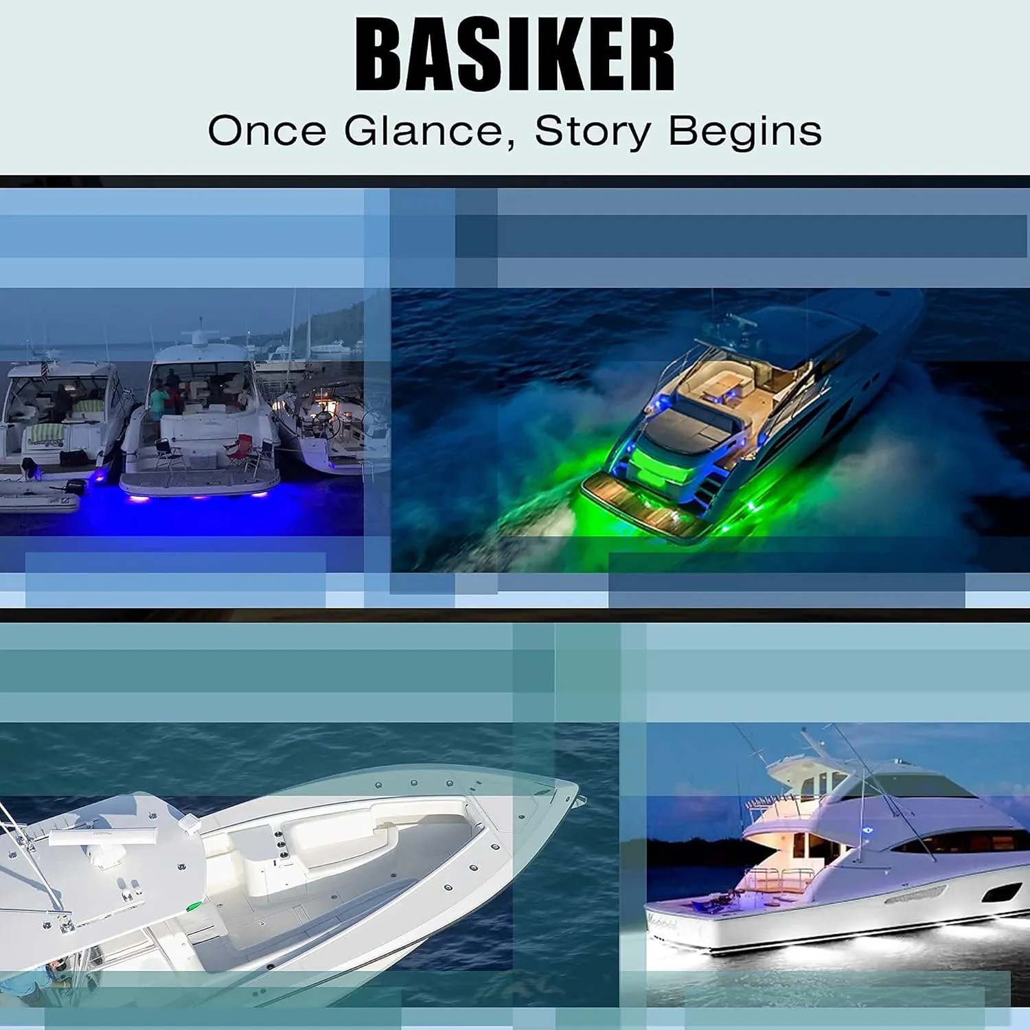 BASIKER BS3 Marine LED Boat Light (2x2000LM 60LED), 10-36V, 316 Stainless Steel, IP68, Air or Underwater, Surface Mount Designed for Cruise Ships, Yachts, Boats, Sailboat, Pontoon, Transom (Green)