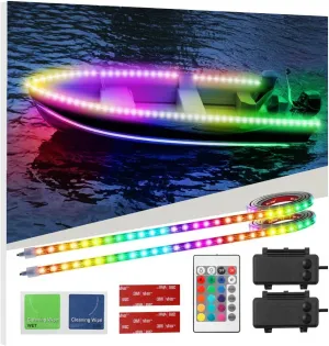Battery Operated Marine Submersible Boat Lights Strip, 2 Pcs 8FT 9V IP68 RGB Kayak Paddleboard Lights, Boat Interior Deck Courtesy Light for Fishing Golf Cart, Bathroom Shower Bathtub Spa Vanity Light