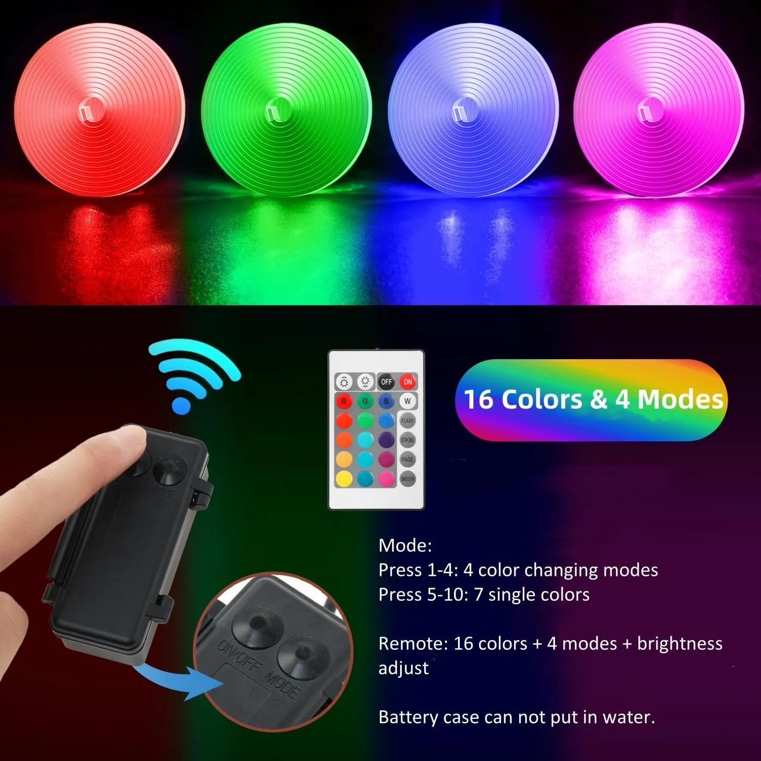 Battery Operated Marine Submersible Boat Lights Strip, 2 Pcs 8FT 9V IP68 RGB Kayak Paddleboard Lights, Boat Interior Deck Courtesy Light for Fishing Golf Cart, Bathroom Shower Bathtub Spa Vanity Light
