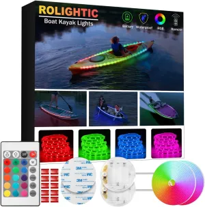 Battery Powered Led Kayak Lights, RGB Color Changing Paddleboard SUP Canoes Lights, IP68 Waterproof Marine Submersible Boat Light Strip with Remote, Marine Boat Interior Light, 2 Pack