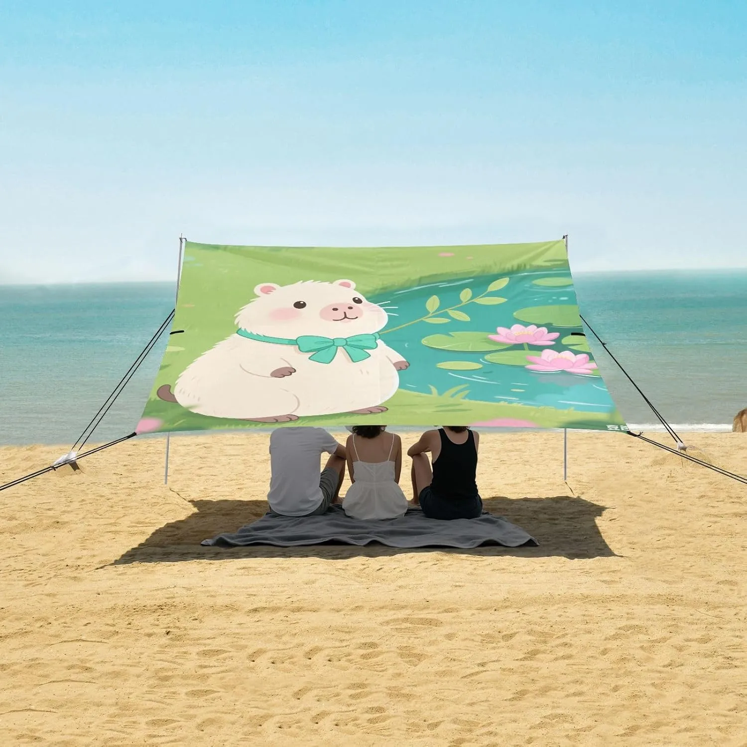 Beach Shade Tent with UPF50  UV Protection,Capybara Summer Lotus Lightweight Camping Sun Shelter for Outdoor,Camping Trips, Fishing, Backyard,Picnics,Easy Set Up and Carry 9x10.5 FT