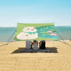 Beach Shade Tent with UPF50  UV Protection,Capybara Summer Lotus Lightweight Camping Sun Shelter for Outdoor,Camping Trips, Fishing, Backyard,Picnics,Easy Set Up and Carry 9x10.5 FT