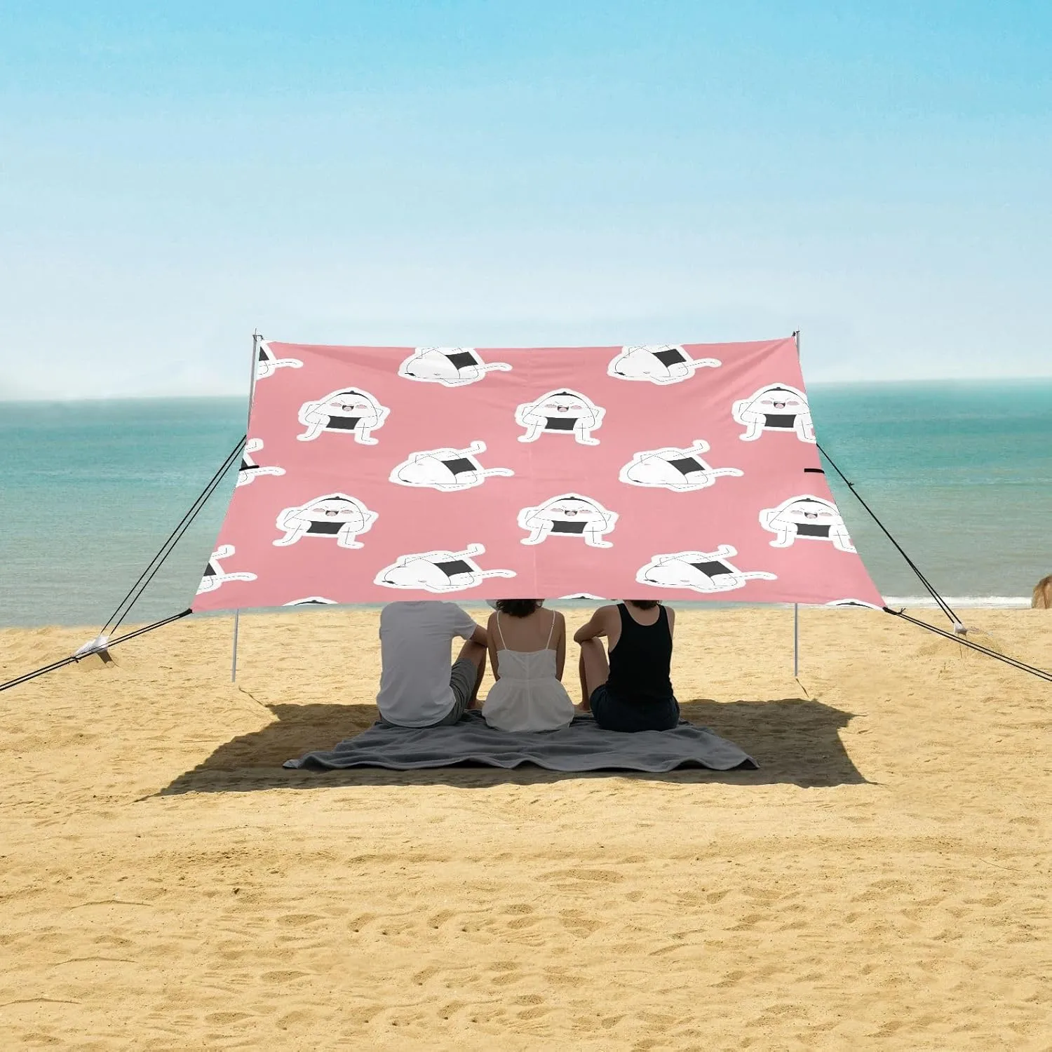 Beach Shade Tent with UPF50  UV Protection,Cute Onigiri Sumo Wrestlers Lightweight Camping Sun Shelter for Outdoor,Camping Trips, Fishing, Backyard,Picnics,Easy Set Up and Carry 9x10.5 FT