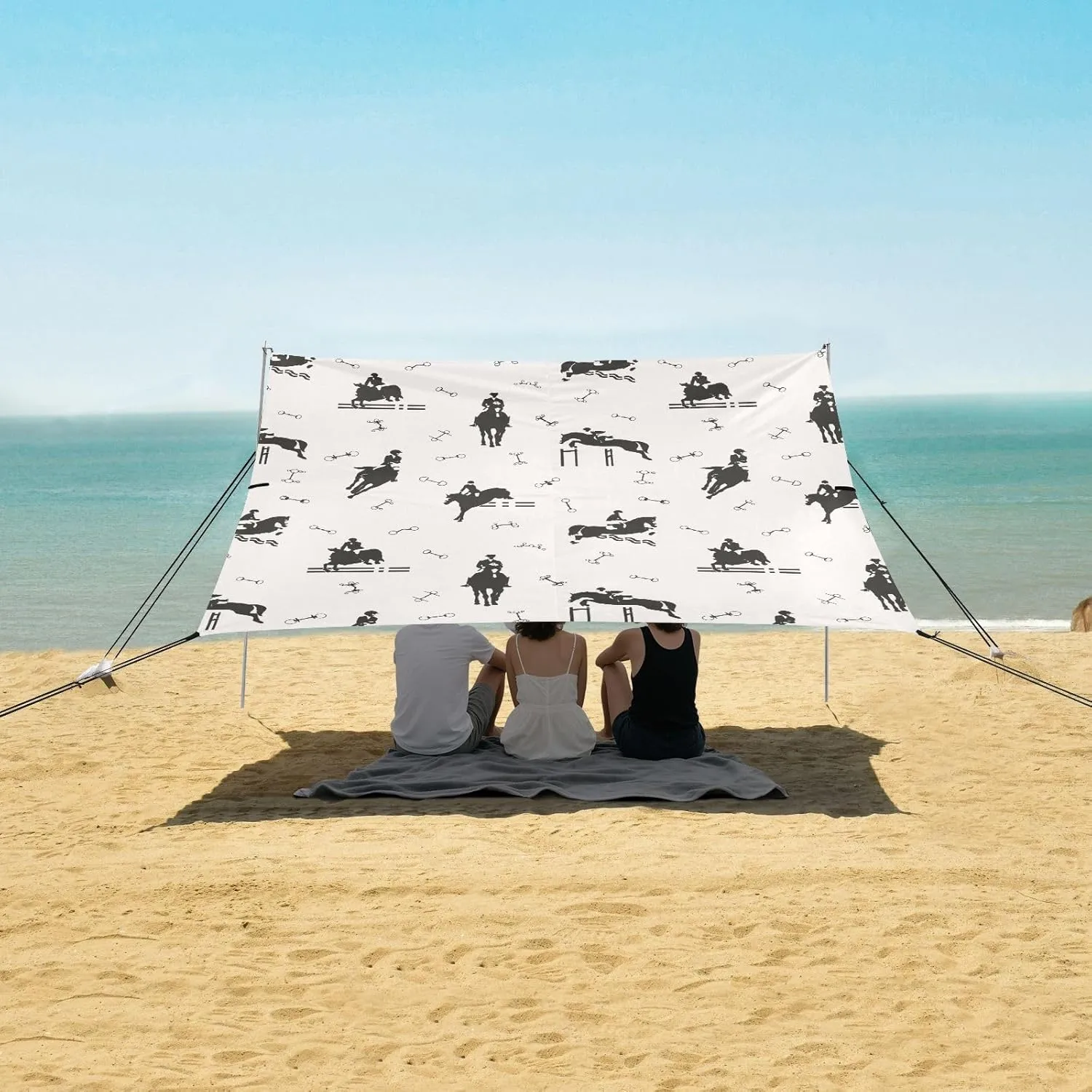Beach Shade Tent with UPF50  UV Protection,Equestrian Sport Themed Lightweight Camping Sun Shelter for Outdoor,Camping Trips, Fishing, Backyard,Picnics,Easy Set Up and Carry 9x10.5 FT