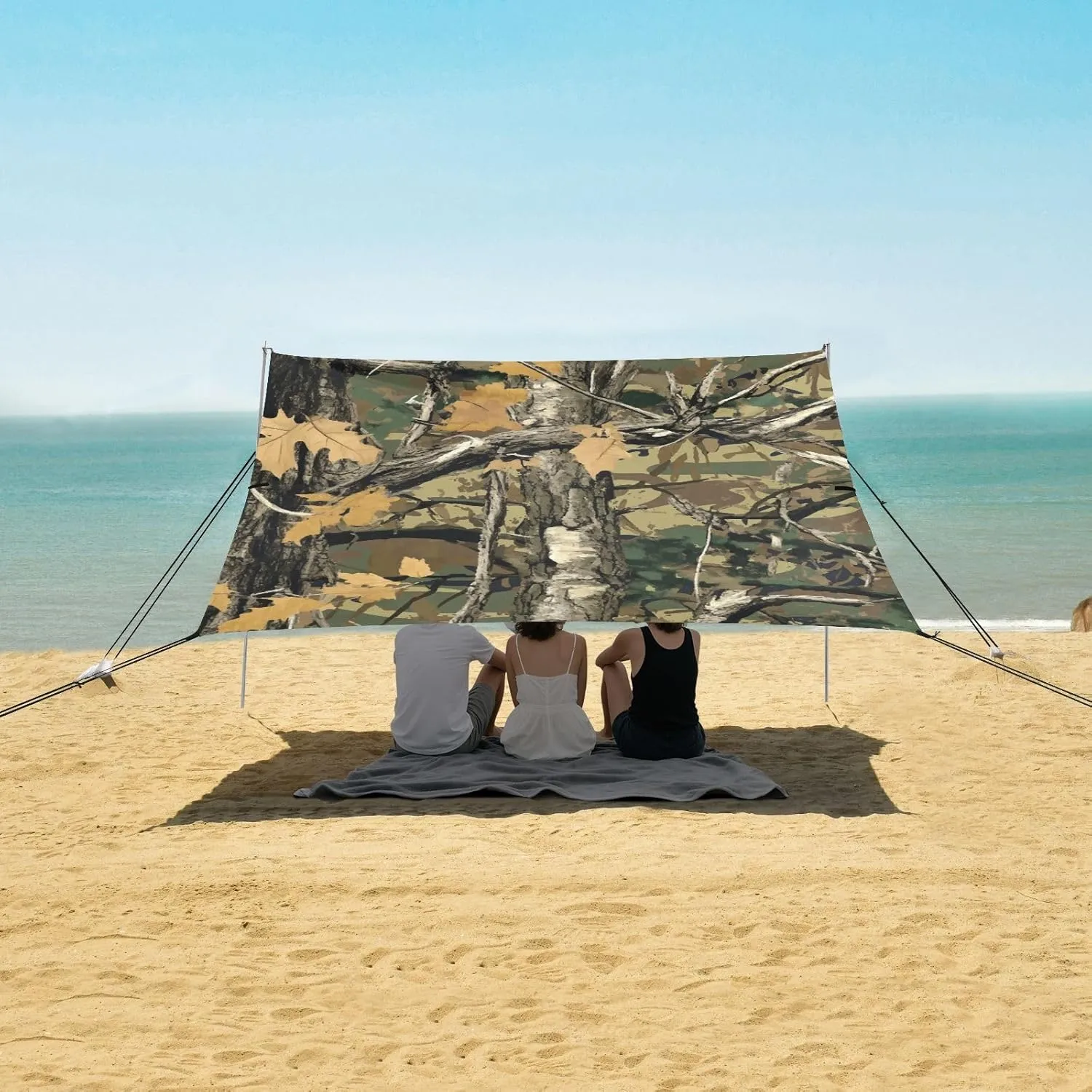 Beach Shade Tent with UPF50  UV Protection,Military Camouflage Tree Forest Lightweight Camping Sun Shelter for Outdoor,Camping Trips, Fishing, Backyard,Picnics,Easy Set Up and Carry 9x10.5 FT