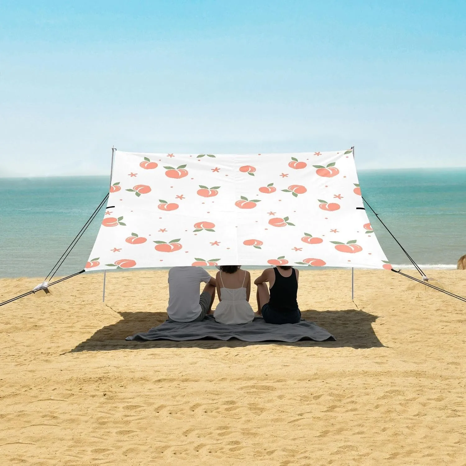 Beach Shade Tent with UPF50  UV Protection,Pink Peach with Green Leaves Lightweight Camping Sun Shelter for Outdoor,Camping Trips, Fishing, Backyard,Picnics,Easy Set Up and Carry 9x10.5 FT