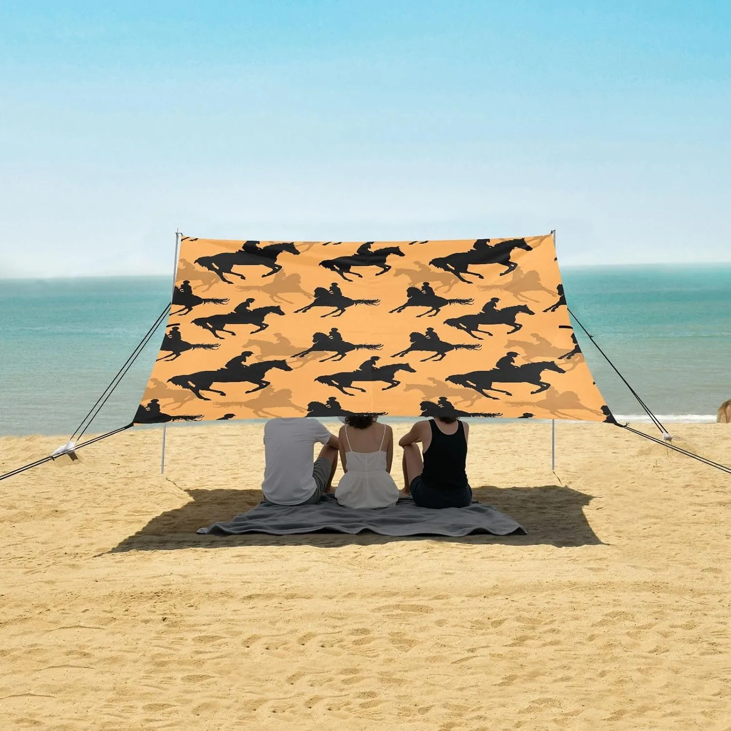 Beach Shade Tent with UPF50  UV Protection,Sports Horses and Riders Retro Lightweight Camping Sun Shelter for Outdoor,Camping Trips, Fishing, Backyard,Picnics,Easy Set Up and Carry 9x10.5 FT
