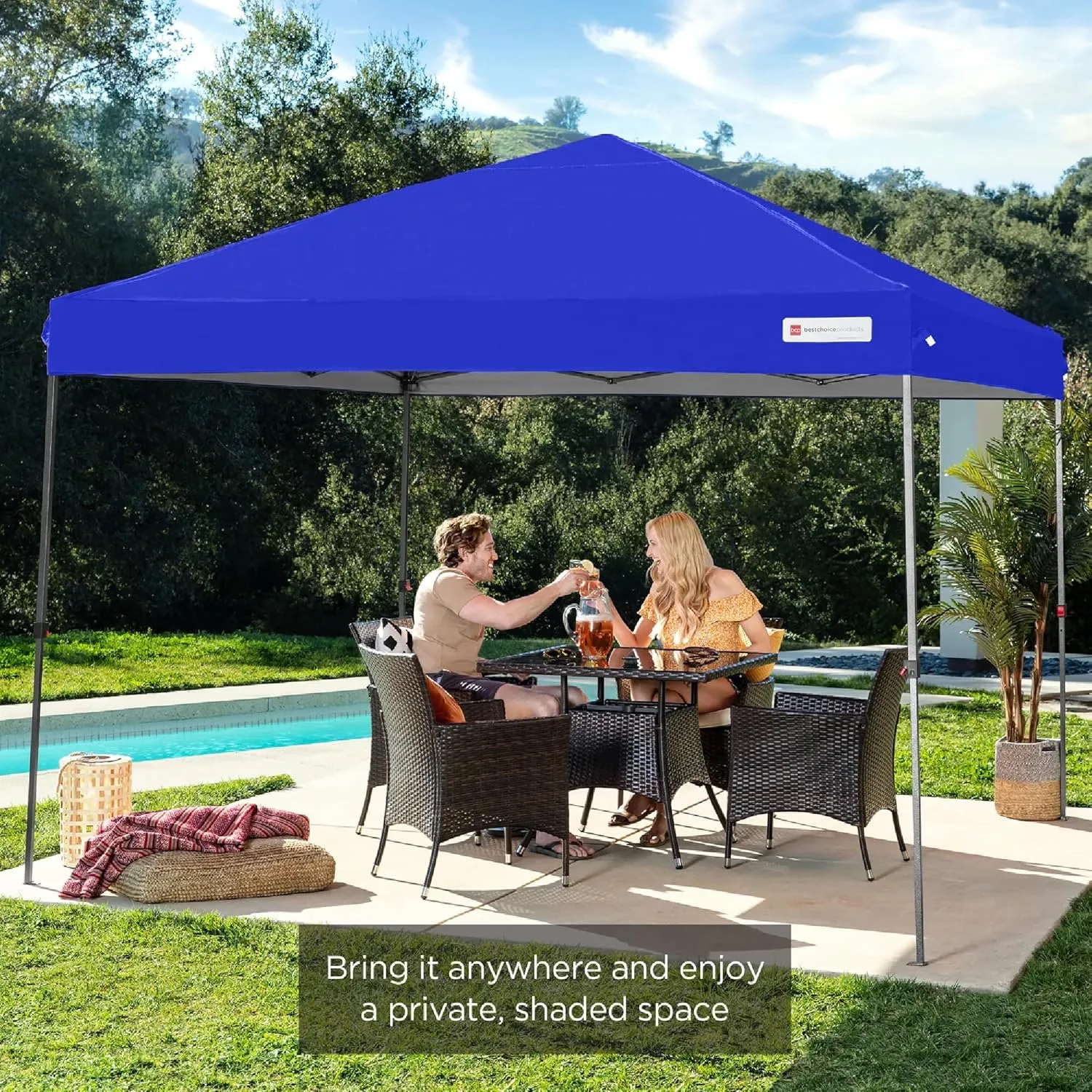 Best Choice Products 10x10ft 1-Person Setup Pop Up Canopy Tent Instant Portable Shelter w/ 1-Button Push, Case, 4 Weight Bags - Resort Blue