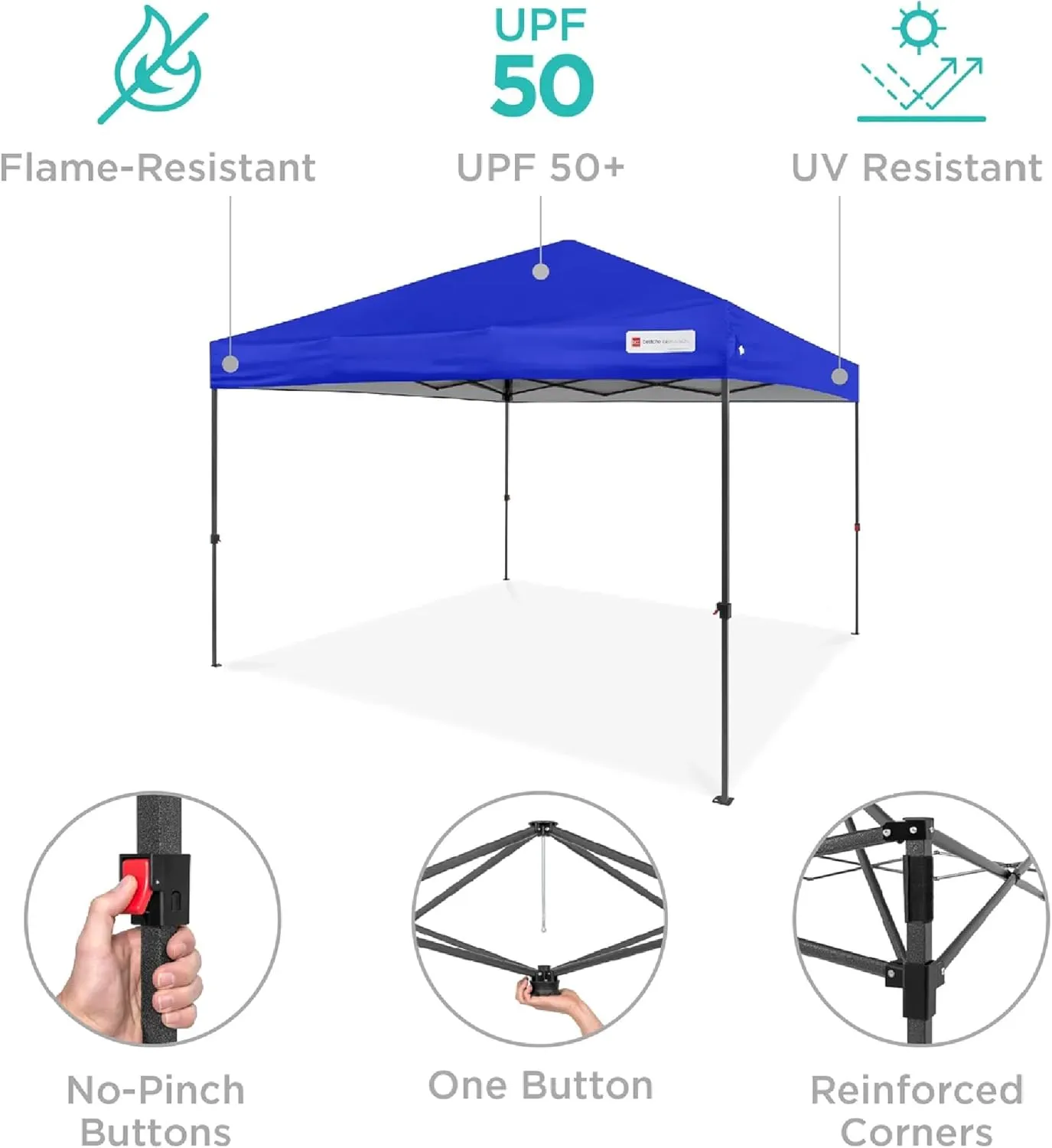 Best Choice Products 10x10ft 1-Person Setup Pop Up Canopy Tent Instant Portable Shelter w/ 1-Button Push, Case, 4 Weight Bags - Resort Blue