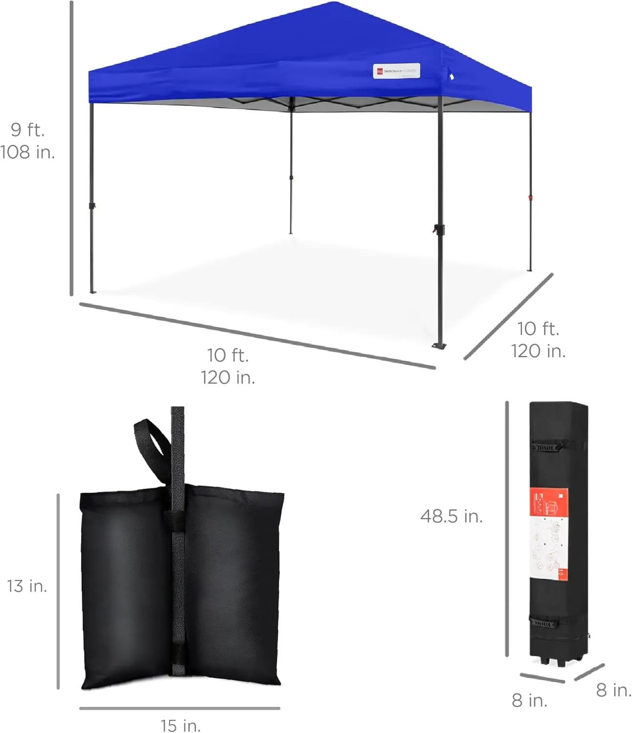Best Choice Products 10x10ft 1-Person Setup Pop Up Canopy Tent Instant Portable Shelter w/ 1-Button Push, Case, 4 Weight Bags - Resort Blue