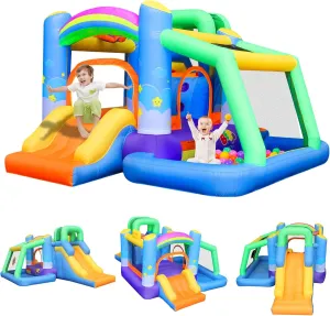 BESTPARTY Bounce House,Inflatable Bounce House with Double Slides,Bouncy Castle with Blower,7 in 1 Bouncy House for Kids Outdoor with Jump Area,Ball Pit,Climbing Wall,Basketball Rim,Dart Games