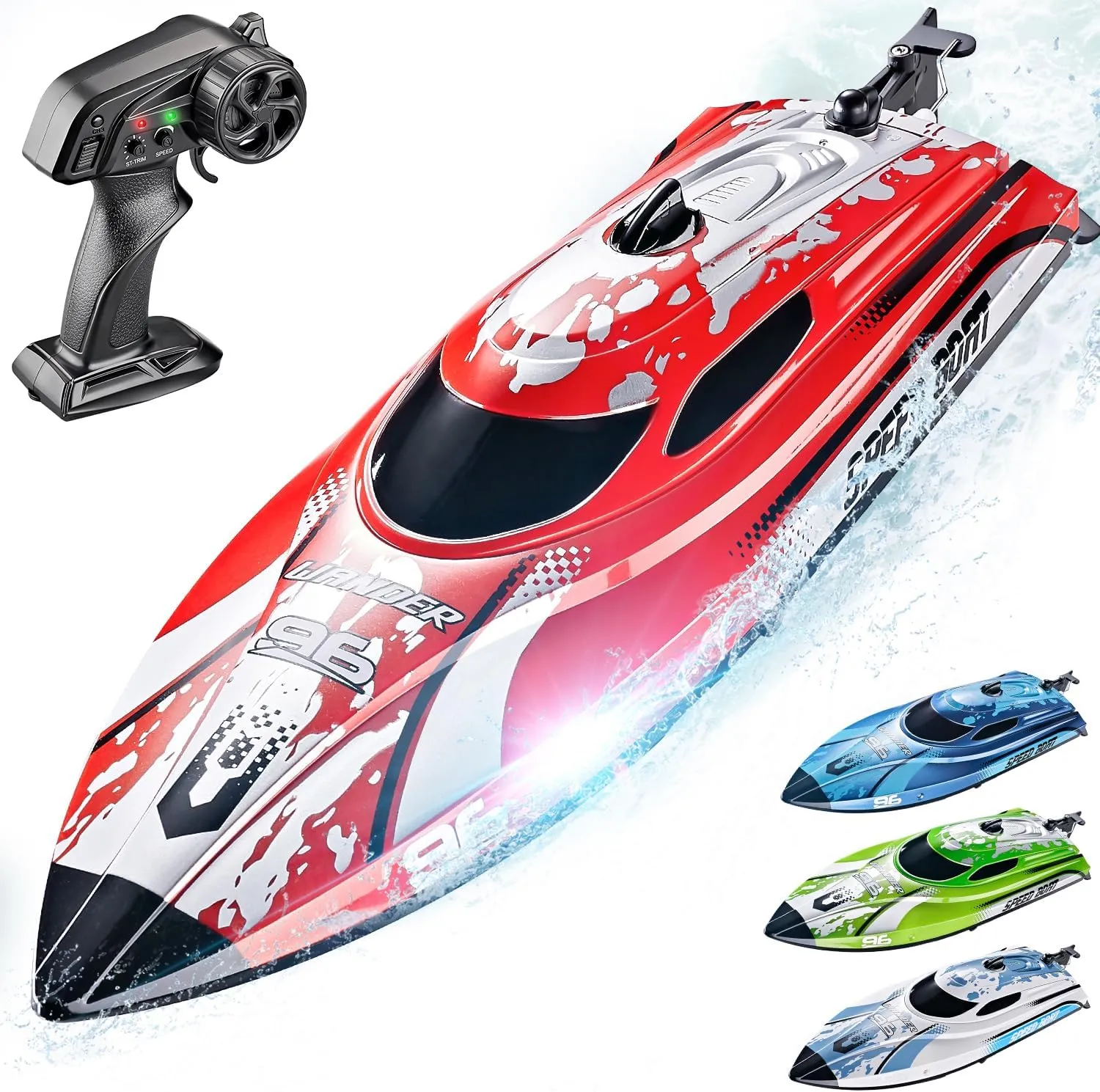 BEZGAR RC Boat for Kids & Adults, Fast RC Speed Boat with 700mAh Battery, Waterproof Toy for Lakes & Pools - TX126 Red
