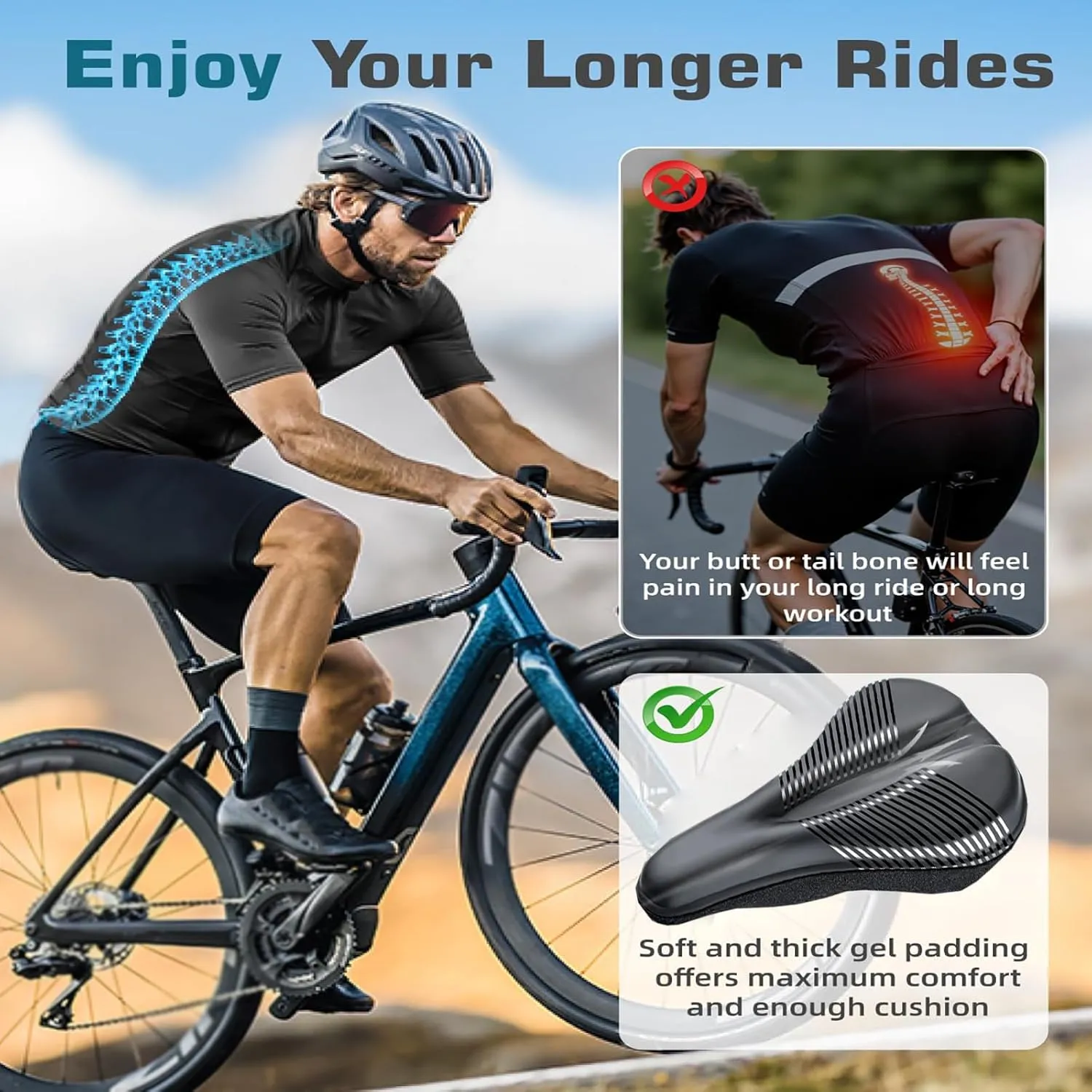 Bike Seat Cushion for Cannondale SystemSix T1000 T2000 T400 T500 T600 T700 T800 T900, Memory Foam & Gel Padded Cover Bicycle Seat for Men Women Shock-Absorbing Comfort Bike Seat Pad,C
