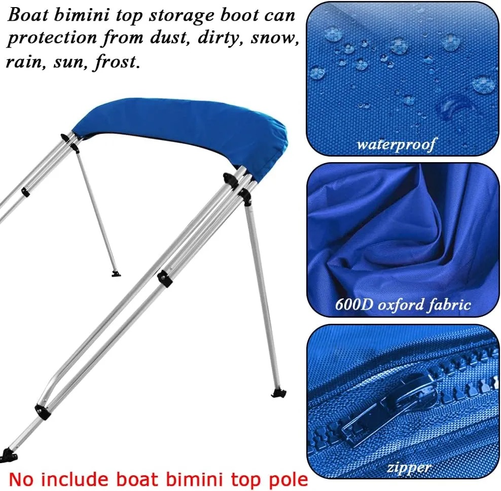 Bimini Top Boot Cover for 3 Bow Boat Support Top - 600D Waterproof Canopy Storage Organization Accessories for Snow Rain Dust Proof (61"-72" W)