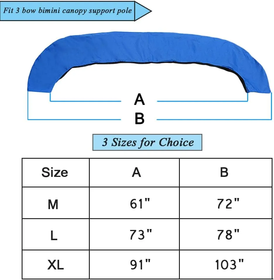 Bimini Top Boot Cover for 3 Bow Boat Support Top - 600D Waterproof Canopy Storage Organization Accessories for Snow Rain Dust Proof (61"-72" W)