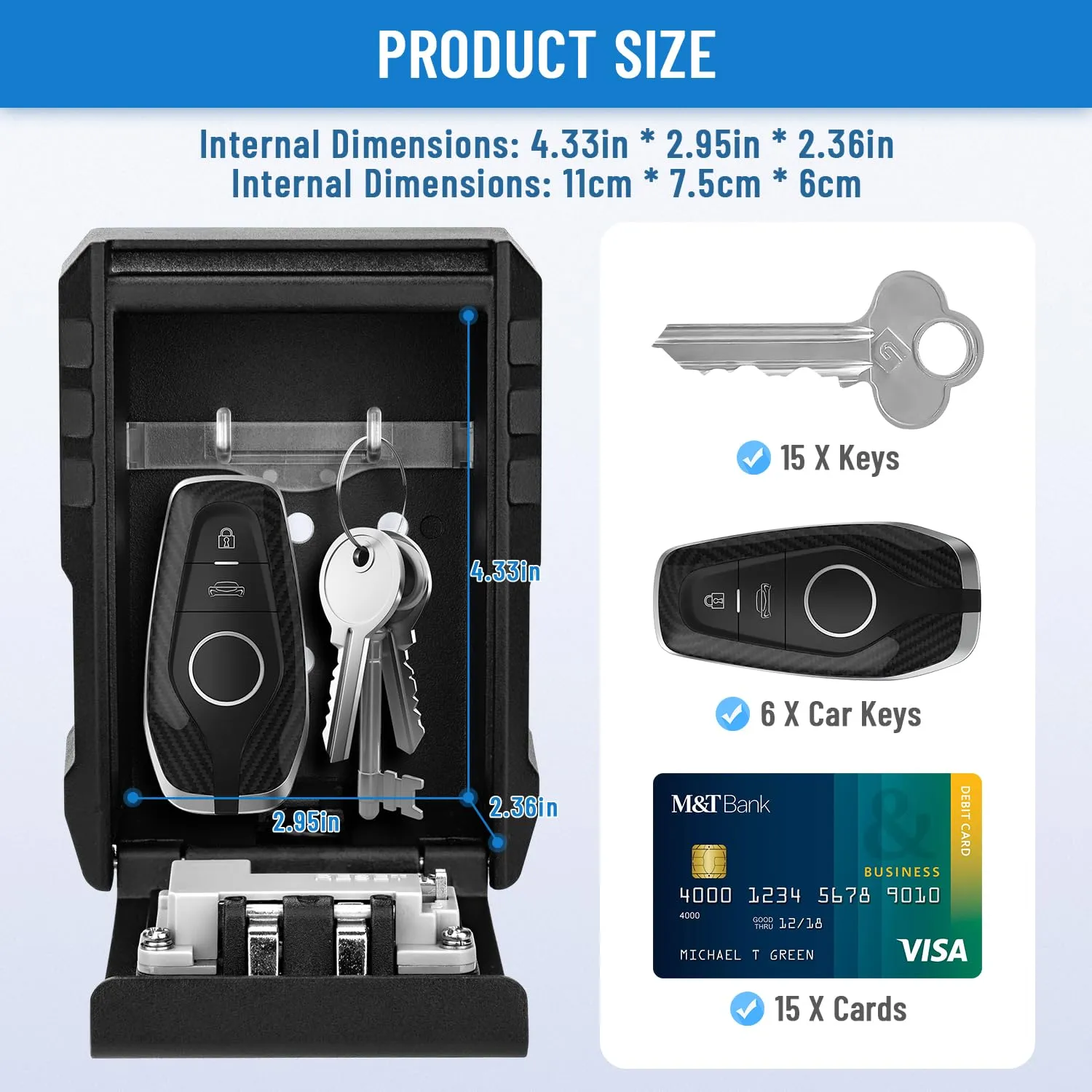 BKNOOU Large Key Lock Box for Outside Wall Mount, Lockbox for Keys Outdoor, Waterproof 4-Digit Combination Resettable Large Lock Box for Keys with Code for Realtor House Home Office Warehouse