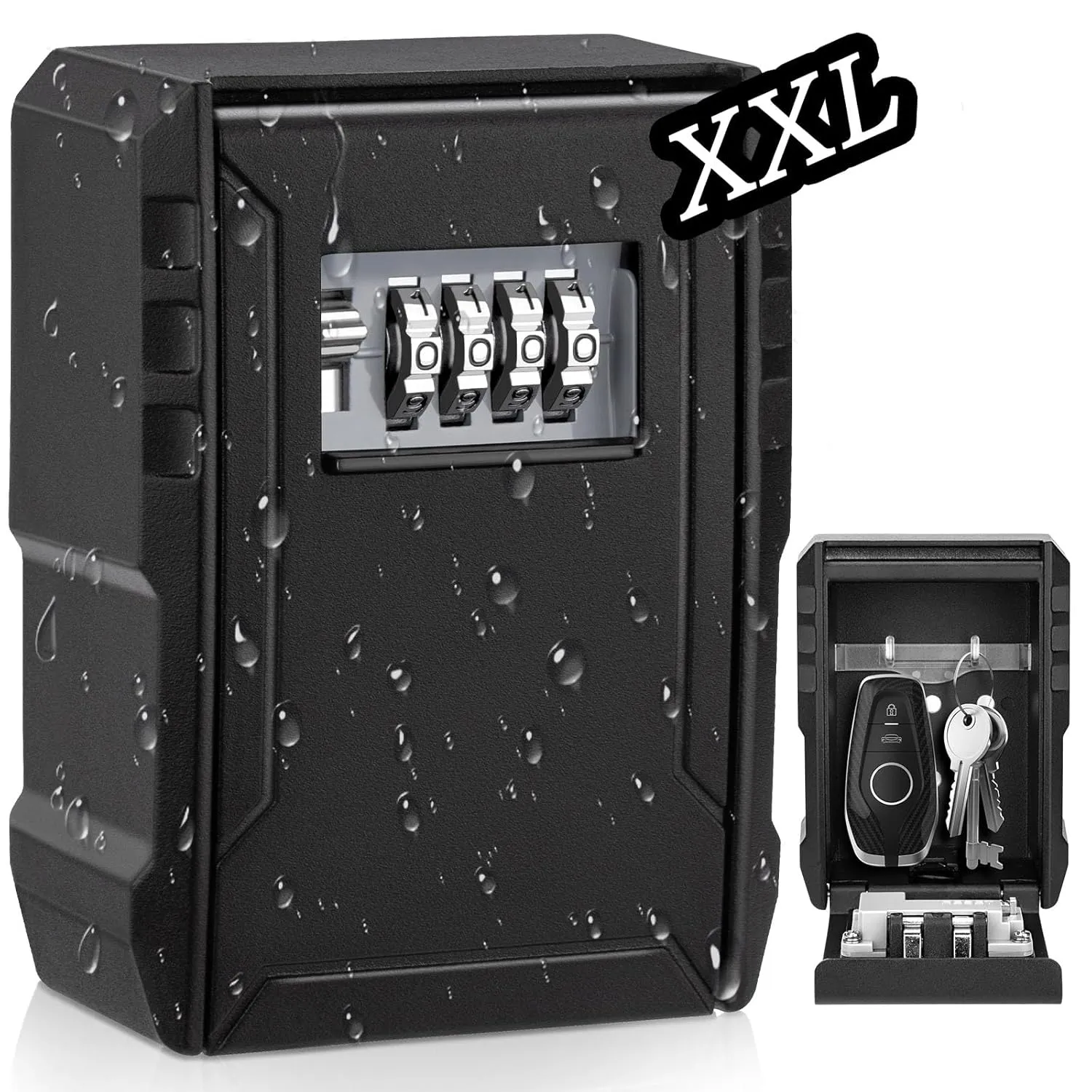 BKNOOU Large Key Lock Box for Outside Wall Mount, Lockbox for Keys Outdoor, Waterproof 4-Digit Combination Resettable Large Lock Box for Keys with Code for Realtor House Home Office Warehouse
