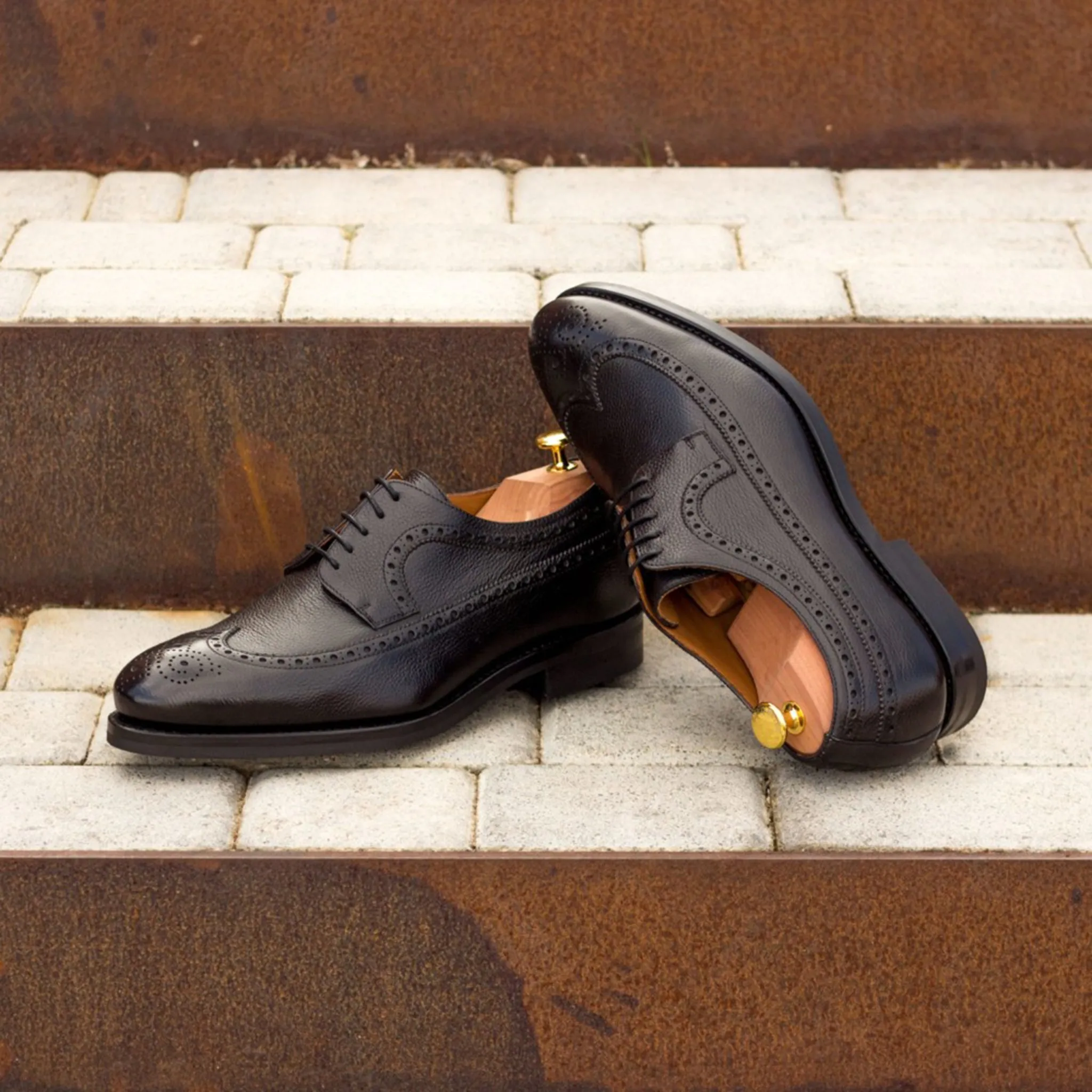 Black Leather Blucher Brogues Shoes