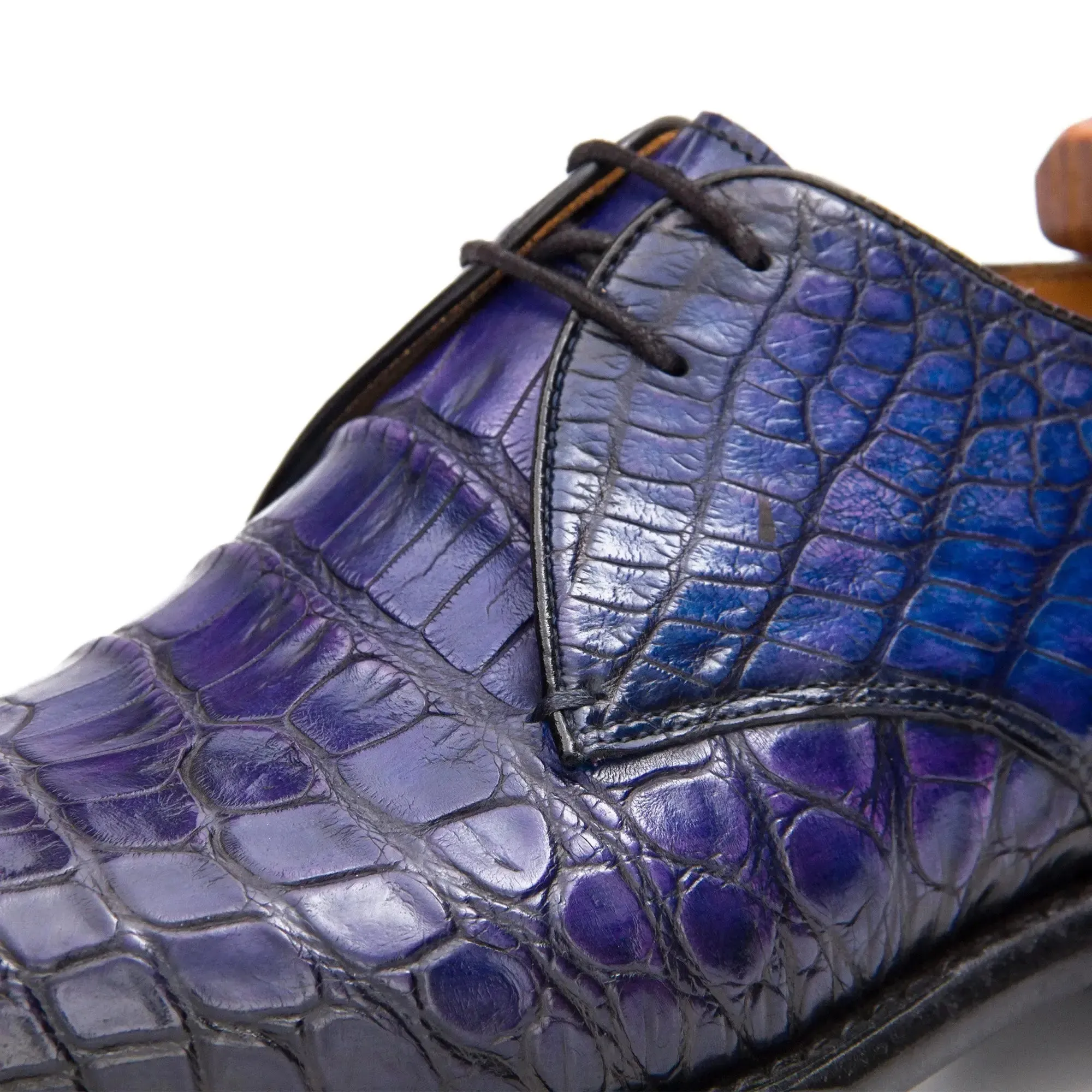Blue Crocodile Leather Derby Shoes-BLUE
