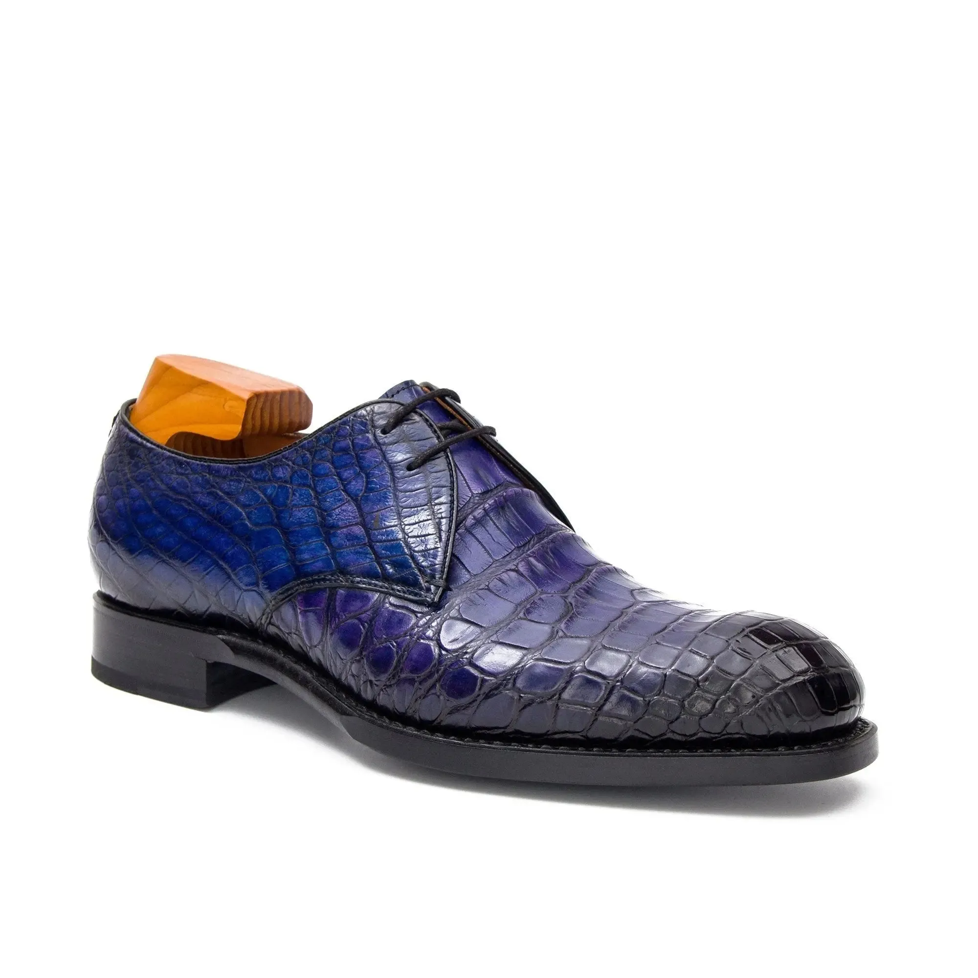 Blue Crocodile Leather Derby Shoes-BLUE