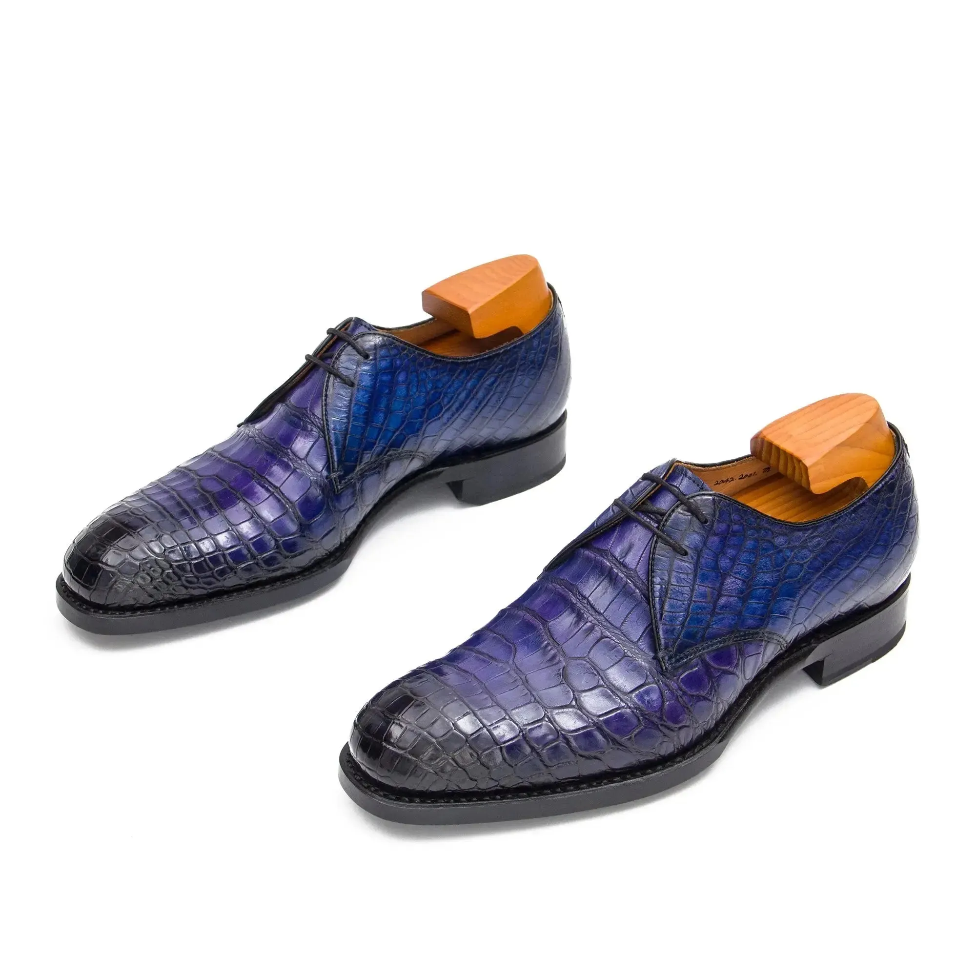 Blue Crocodile Leather Derby Shoes-BLUE