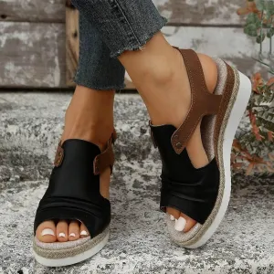 Blue, Navy Black Women's Wedge Sandals, Size 9, Casual, Open Toe, Platform Heel, Ankle Strap, Suede, Faux Leather Sole, Unisex-Adults, Women's Shoes