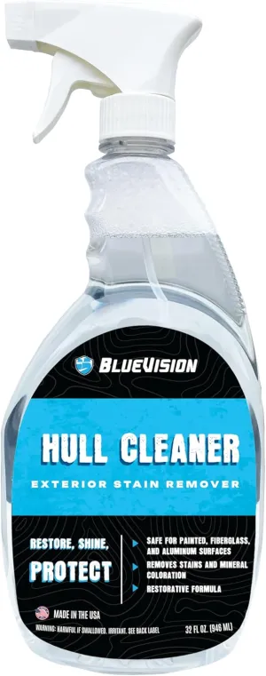 BlueVision Hull Stain Remover and Boat Cleaner - Easily removes Stains, Salt, and Mineral Coloration; Safe on Fiberglass, Plastic, Aluminum, and Painted Surfaces. 32 Oz Spray