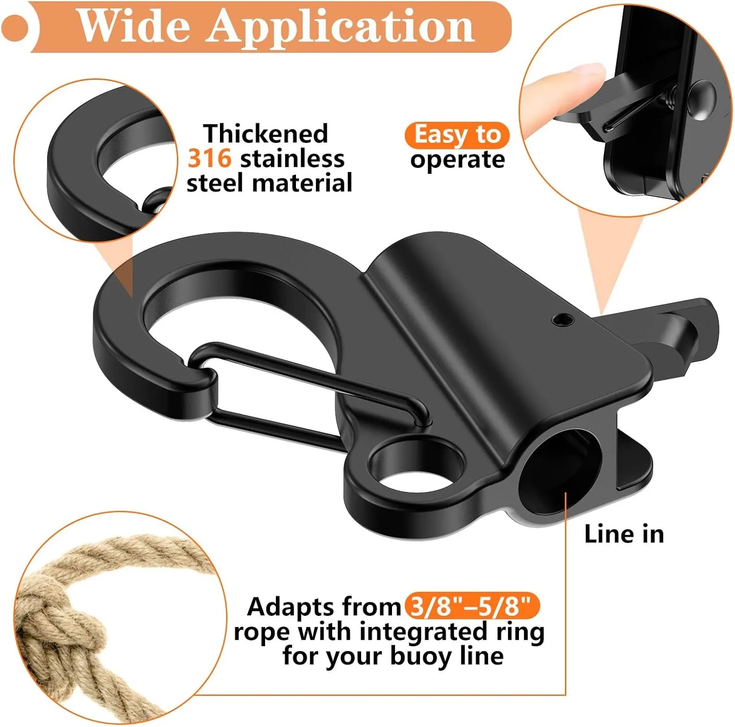 Boat Anchor Hook Marine Hook Loop,Stainless Steel Anchor Hook,Boat Anchor Hook Sliding Hook,Knotless Anchor,Boat Anchor Hook Clip for Speedboats,3/8"-5/8" Rope