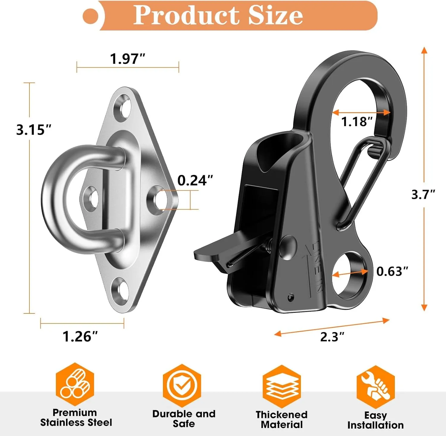 Boat Anchor Hook Marine Hook Loop,Stainless Steel Anchor Hook,Boat Anchor Hook Sliding Hook,Knotless Anchor,Boat Anchor Hook Clip for Speedboats,3/8"-5/8" Rope