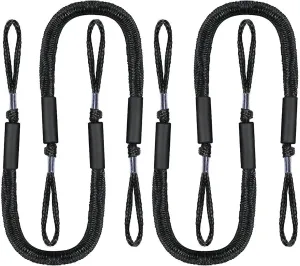 Boat Bungee Dock Lines, 4 Feet Stretches to 6 Feet Mooring Rope 4-Pack for Docking, Mooring Line Boat Accessories Docking Ropes PWC Dock Ties for Boats (Black 4 Pack)