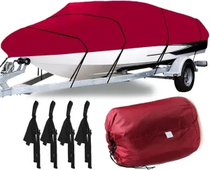 Boat Cover 11-22Ft 600D Waterproof Trailerable Boat Cover Anti-UV Sunshade Dust-Proof Fishing Ski V-Hull Heavy Duty Marine Cover (Size:11-13ft)