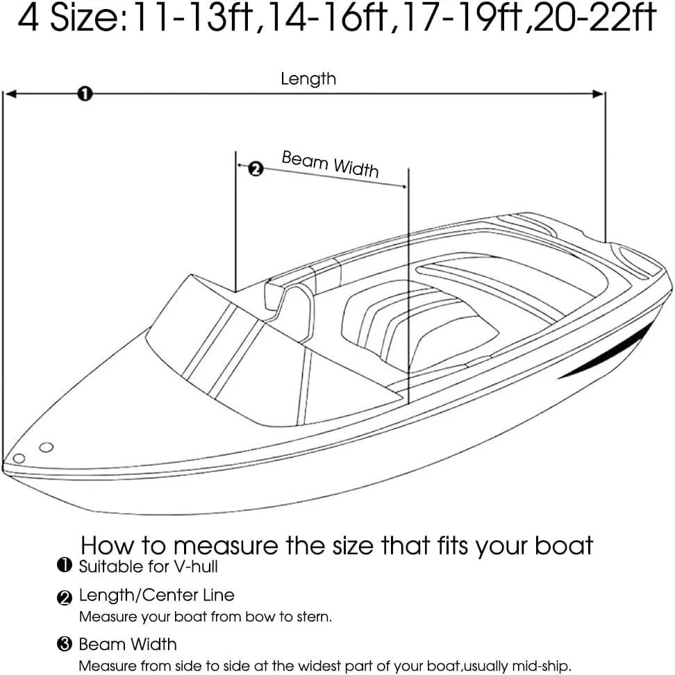 Boat Cover, Heavy Duty Waterproof Trailerable Boat Cover, UV Resistant Outboard Cover,for V-Hulls,Fishing & Skiing,Pro,Fishing Boats,Runabout,Bass Boats (Black, 17-19ft)