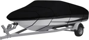 Boat Cover, Heavy Duty Waterproof Trailerable Boat Cover, UV Resistant Outboard Cover,for V-Hulls,Fishing & Skiing,Pro,Fishing Boats,Runabout,Bass Boats (Black, 17-19ft)