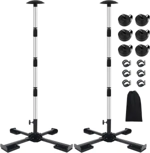 Boat Cover Support Poles Heavy Duty 2 Pack,21” to 58” Aluminum Pontoon Telescoping Boat Cover Support System with Metal Cross Base and Adjustable Strap - Black