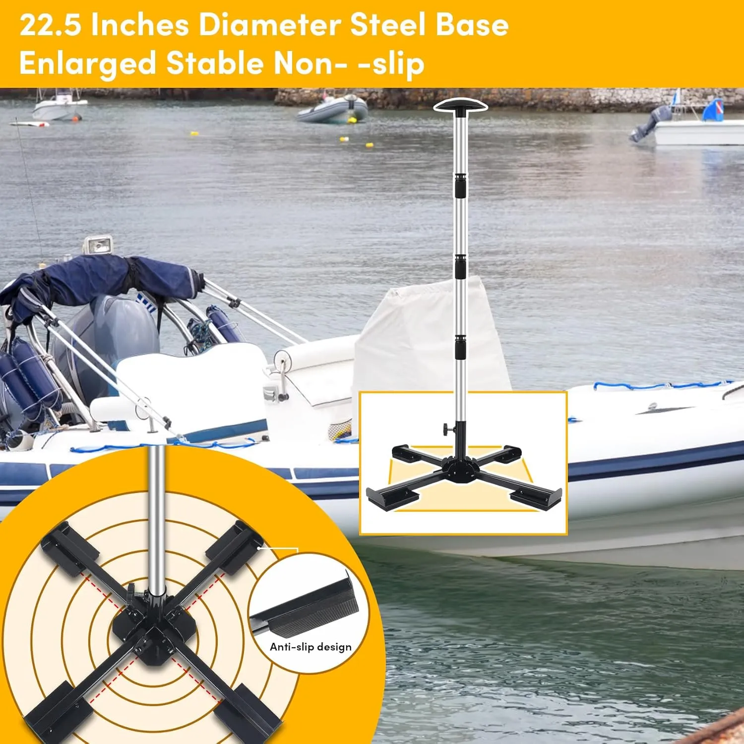 Boat Cover Support Poles Heavy Duty 2 Pack,21” to 58” Aluminum Pontoon Telescoping Boat Cover Support System with Metal Cross Base and Adjustable Strap - Black