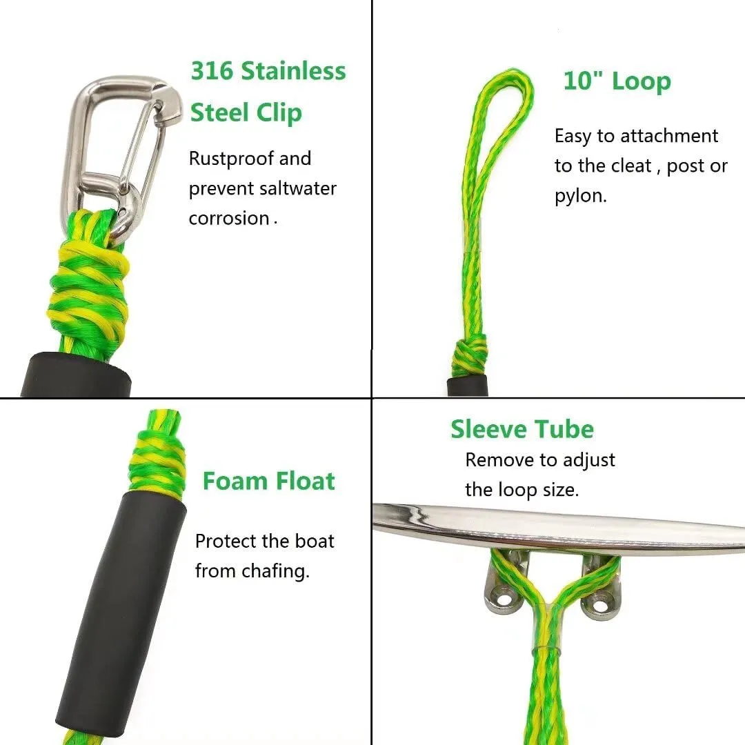 Boat Dock Line (3 Feet), Mooring Bungee Rope for Boat, Boat Accessories, Ideal for Jet Ski, SeaDoo, Kayak, Pontoon,Power Boat WaveRunner, Boating Gifts, 2 Pack